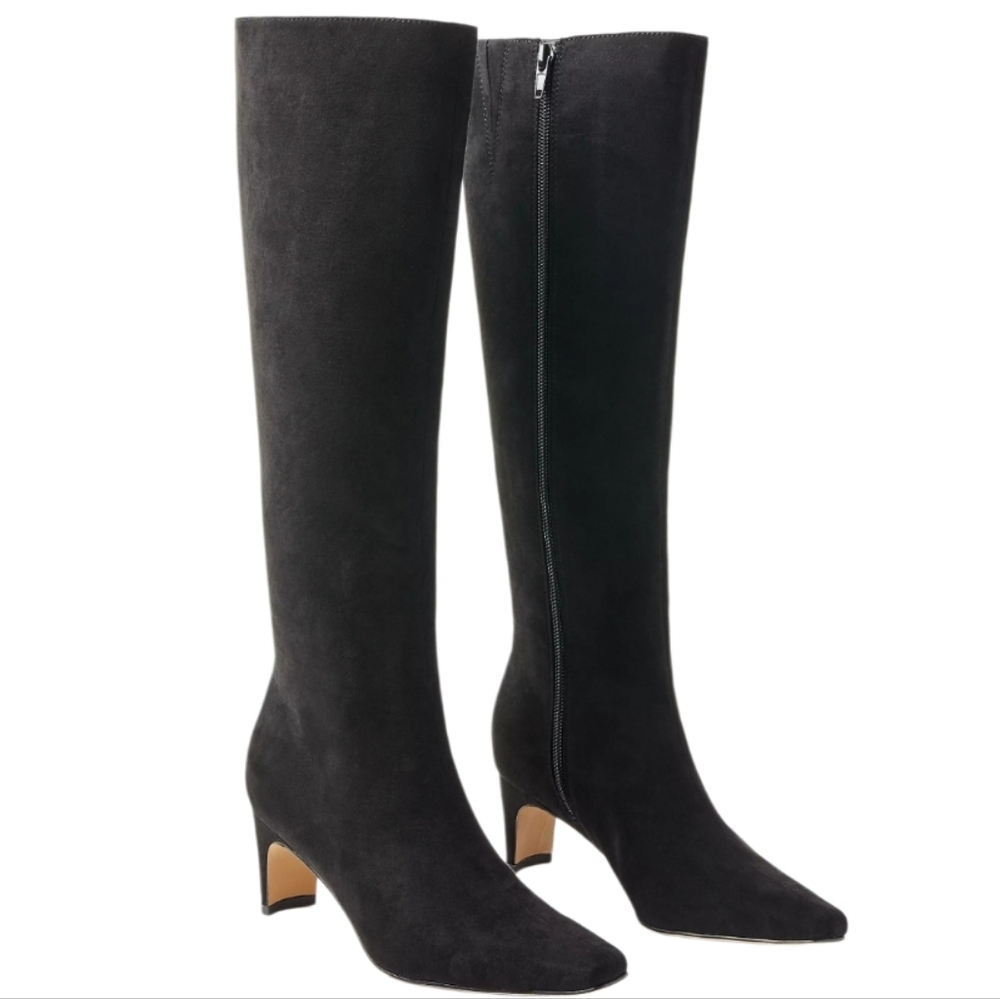 NEW! ANN TAYLOR LOFT Black Squared Pointy Toe Suede Textured Tall Boots.